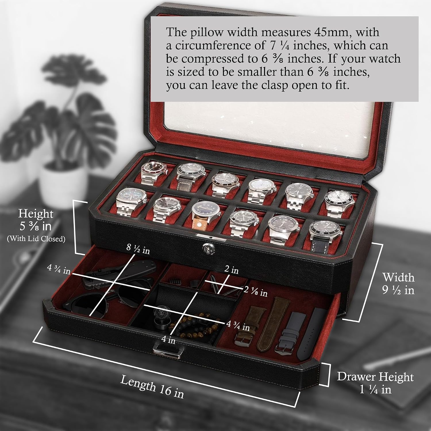 12 Slot Leather Watch Box with - đánh giá và giá Men Accessories Drawer